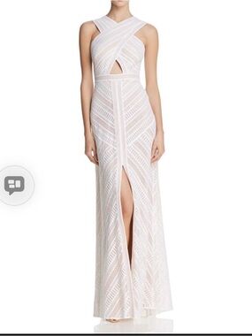 BCBGMaxAzria White Lace Crisscross Maxi Dress with Front Slit Size 2